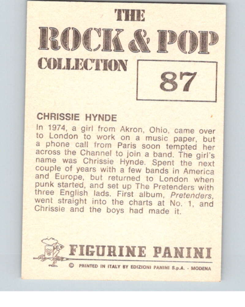 1980 Rock and Pop Collection Album Stickers #87 Chrissie Hynde  V68068 Image 2