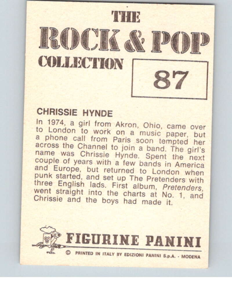 1980 Rock and Pop Collection Album Stickers #87 Chrissie Hynde  V68069 Image 2