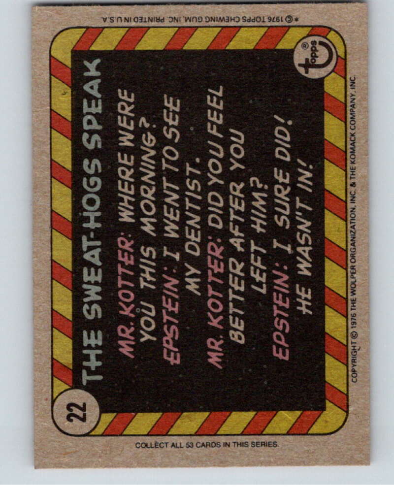 1976 Topps Welcome Back Kotter #22 Our report cards sunk..  V68521 Image 2
