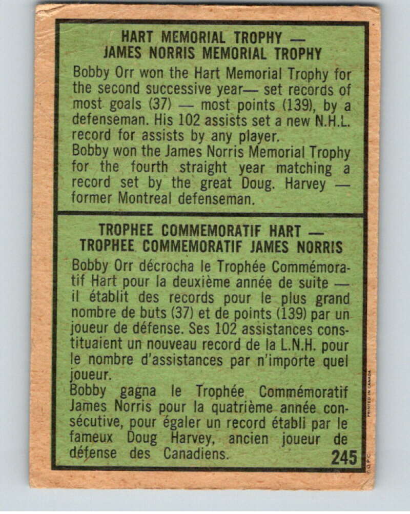 1971-72 O-Pee-Chee #245 Bobby Orr TR  Boston Bruins  V68834 Image 2