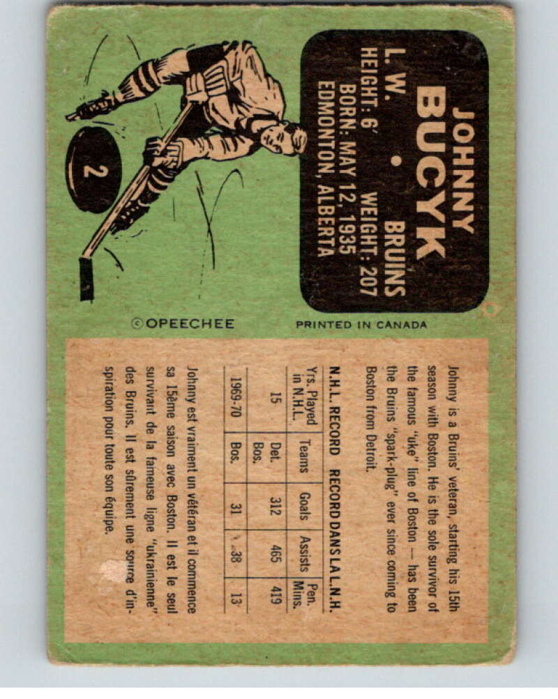 1970-71 O-Pee-Chee #2 Johnny Bucyk  Boston Bruins  V68851 Image 2
