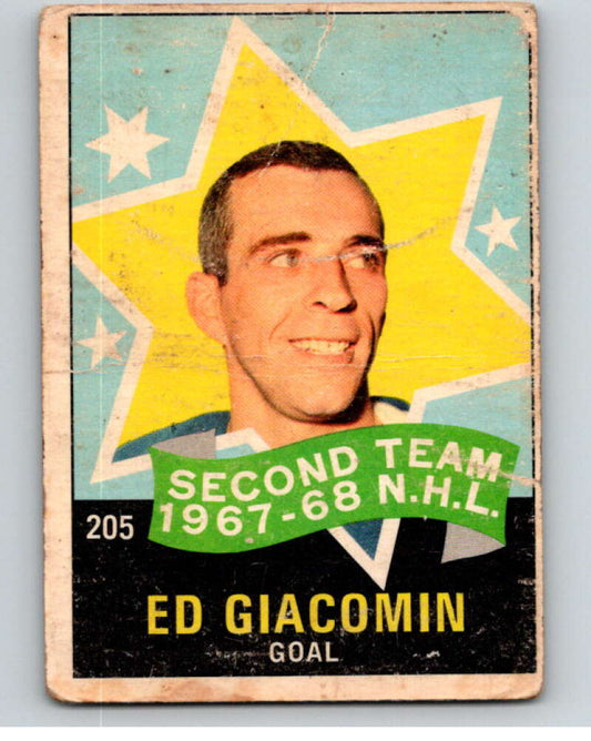 1968-69 O-Pee-Chee #205 Ed Giacomin AS  New York Rangers  V68974 Image 1