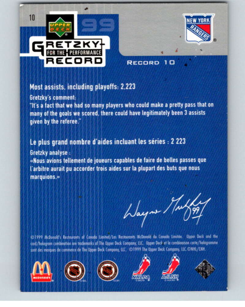 1999-00 Upper Deck McDonald's Gretzky Performance #10 Wayne Gretzky   V69020 Image 2