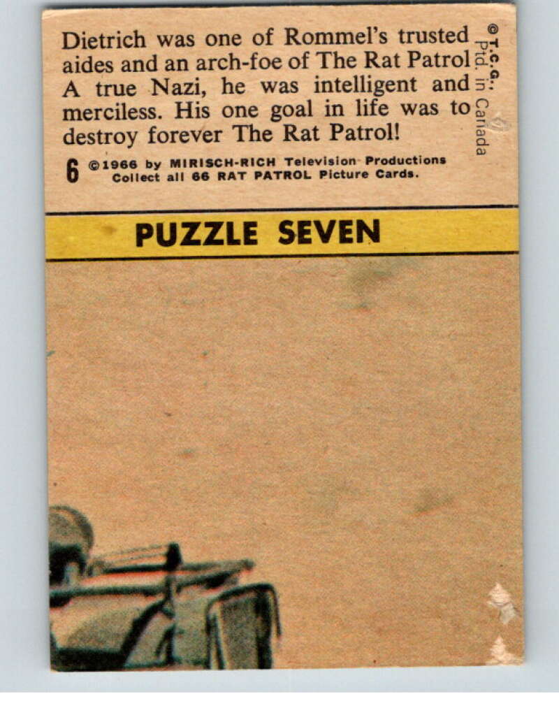 1966 OPC Rat Patrol #6 Dietrich was one of Rommel's trusted aides   V69174 Image 2