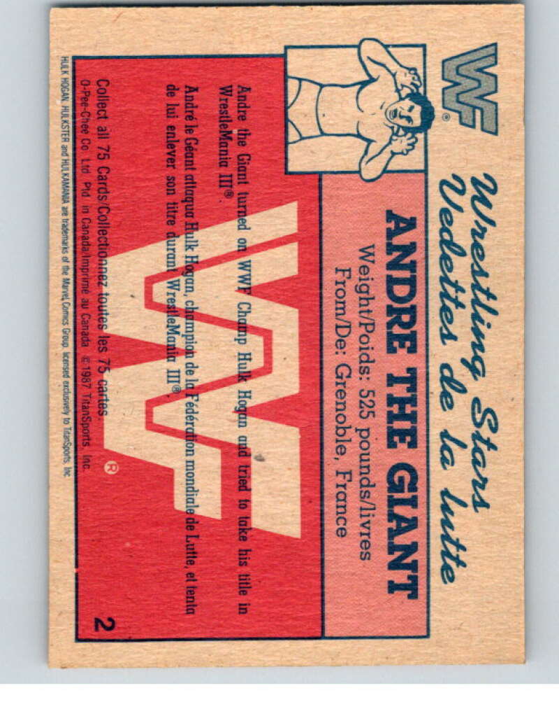 1987 O-Pee-Chee WWF #2 Andre the Giant   V69373 Image 2