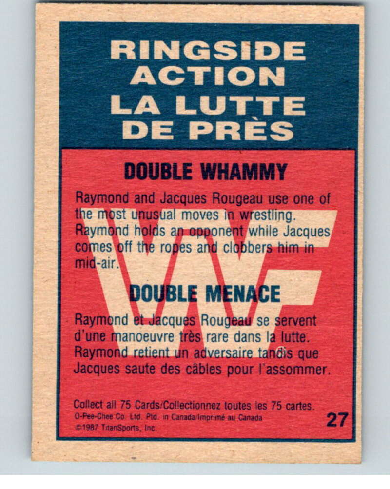 1987 O-Pee-Chee WWF #27 Rougeau Brothers   V69458 Image 2