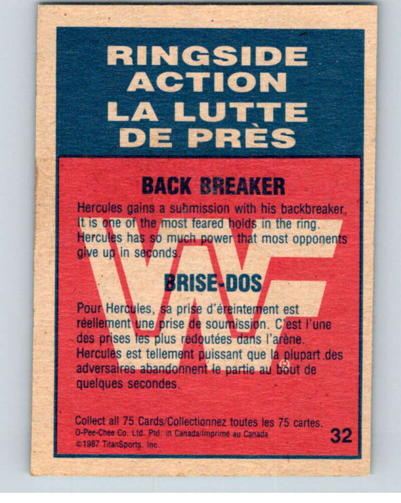 1987 O-Pee-Chee WWF #32 Hercules   V69476 Image 2