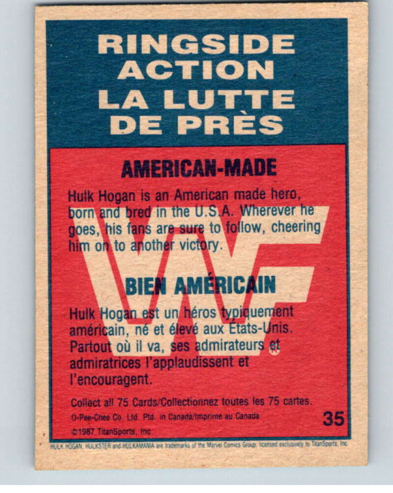 1987 O-Pee-Chee WWF #35 Hulk Hogan   V69483 Image 2