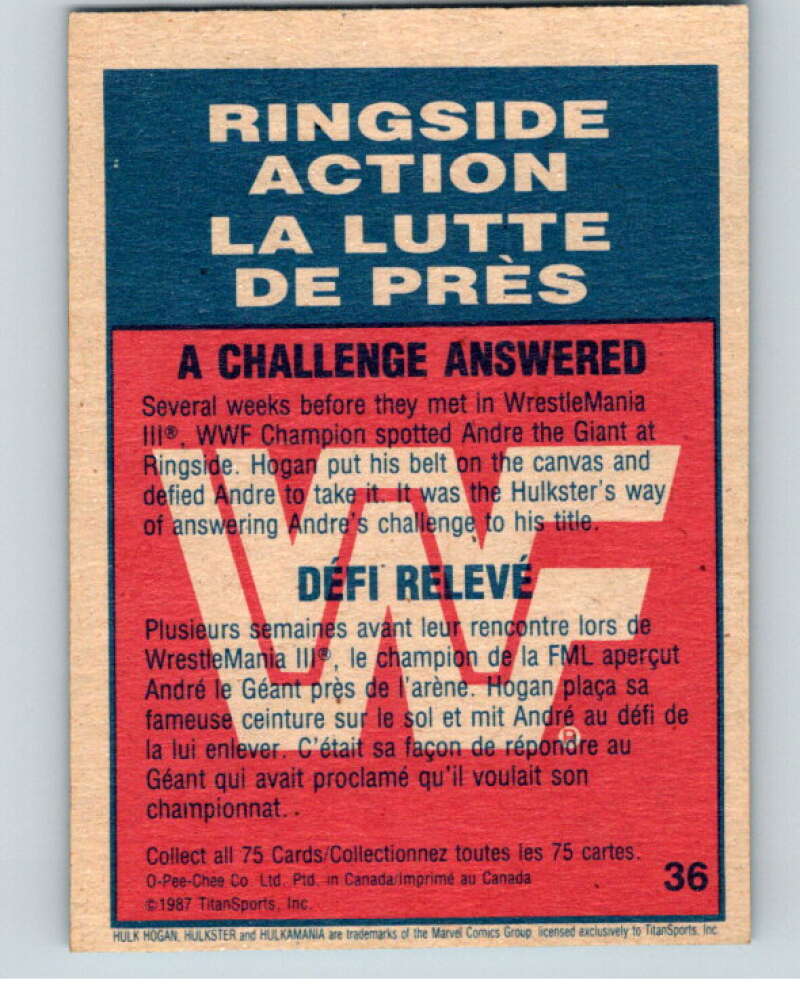 1987 O-Pee-Chee WWF #36 Hulk Hogan   V69485 Image 2