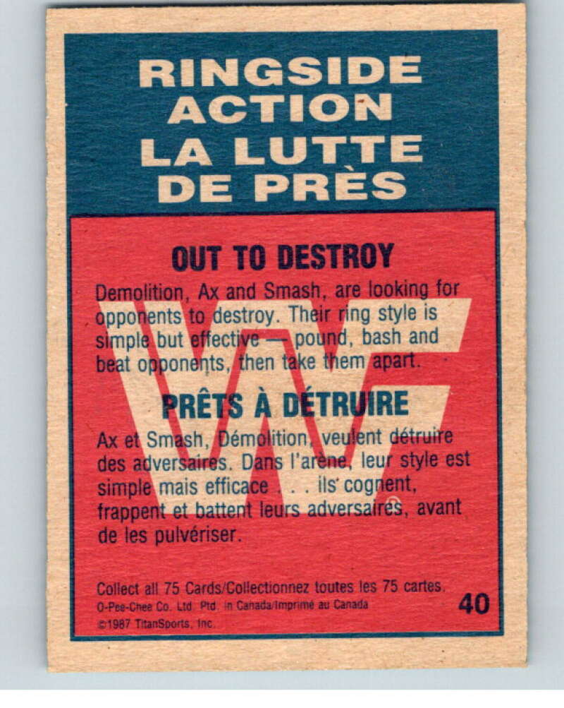 1987 O-Pee-Chee WWF #40 Demolition   V69491 Image 2