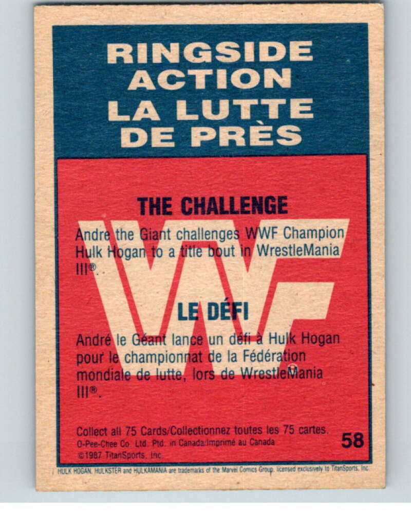 1987 O-Pee-Chee WWF #58 Andre the Giant/Hulk Hogan   V69249 Image 2