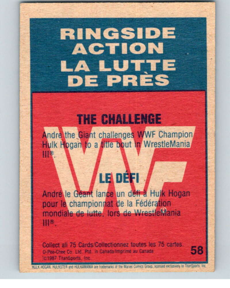 1987 O-Pee-Chee WWF #58 Andre the Giant/Hulk Hogan   V69251 Image 2