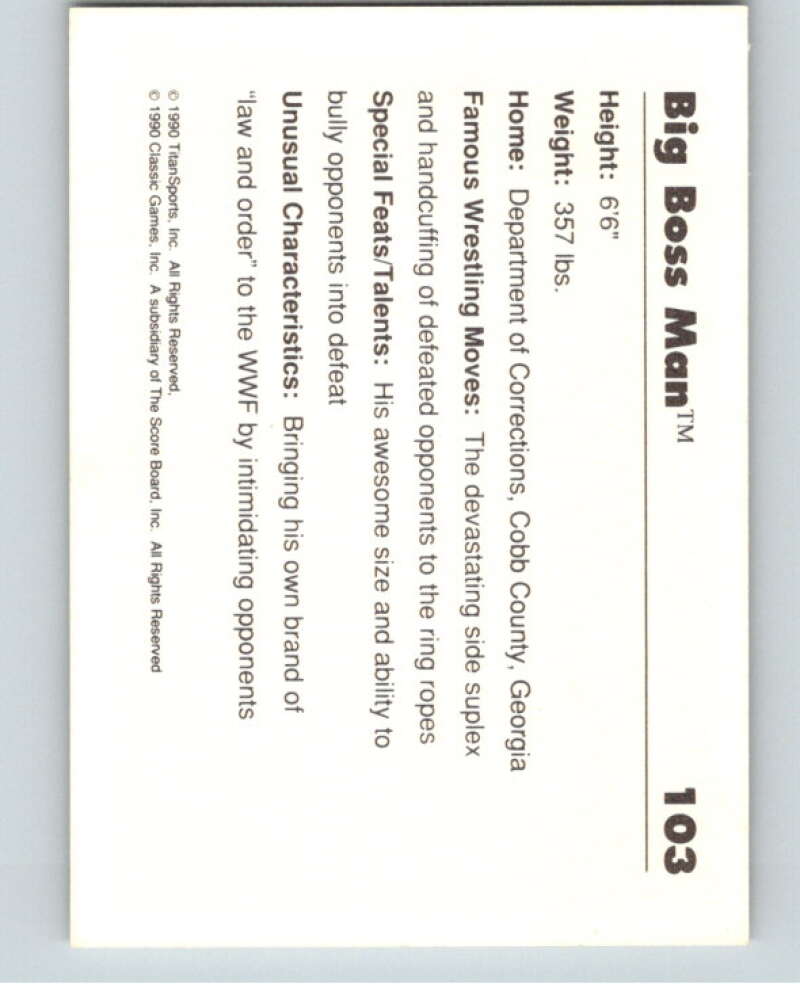 1990 Classic WWF #103 Big Boss Man    V69689 Image 2