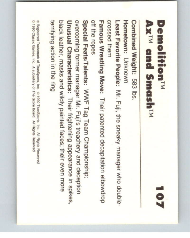 1990 Classic WWF #107 Demolition    V69694 Image 2