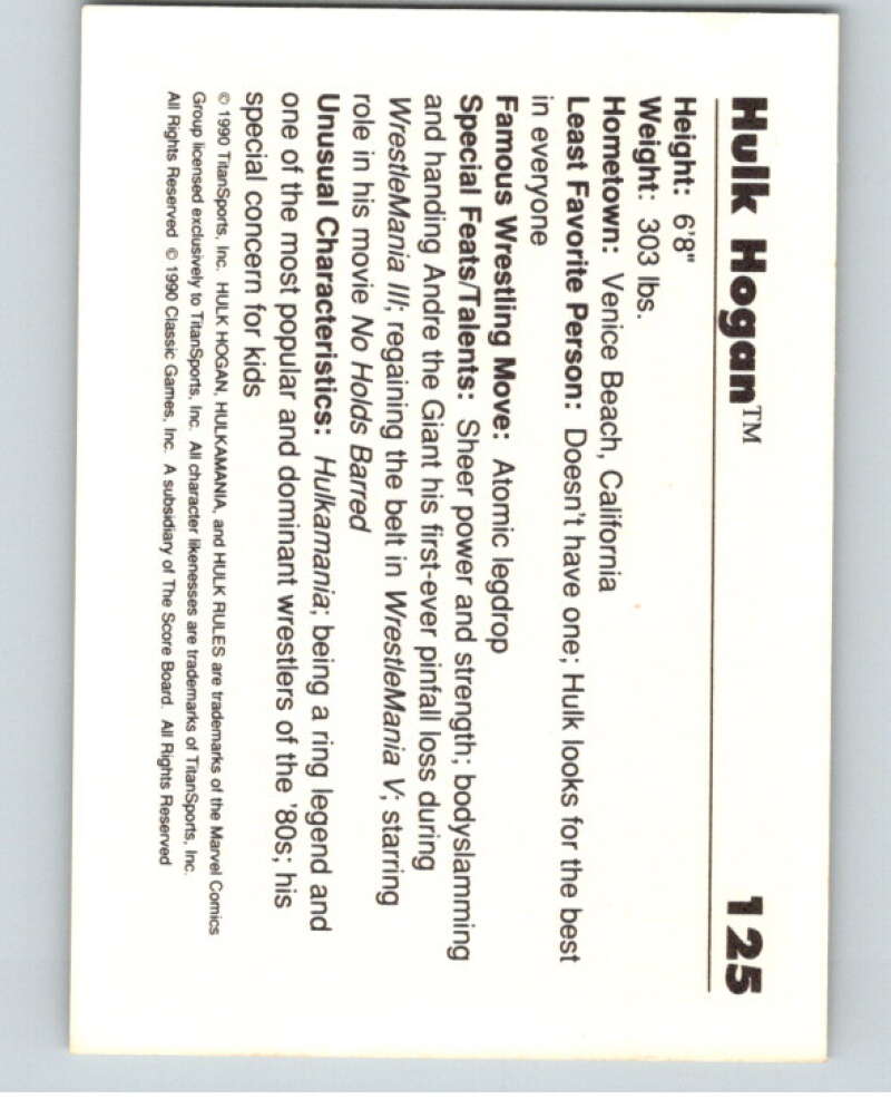 1990 Classic WWF #125 Hulk Hogan    V69704 Image 2