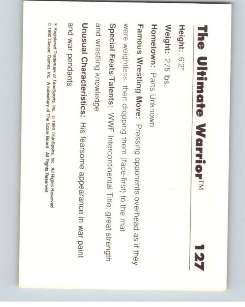 1990 Classic WWF #127 The Ultimate Warrior    V69706 Image 2