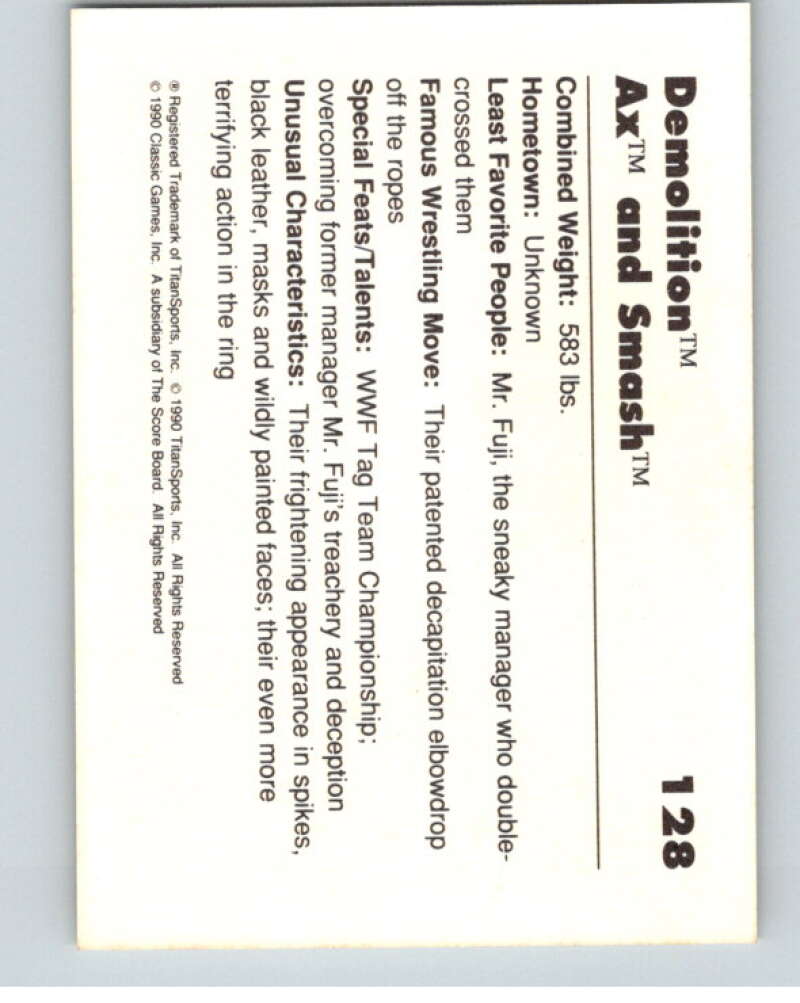 1990 Classic WWF #128 Demolition    V69708 Image 2