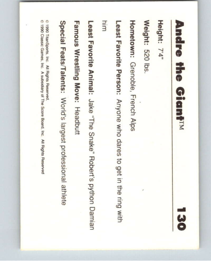 1990 Classic WWF #130 Andre the Giant    V69711 Image 2