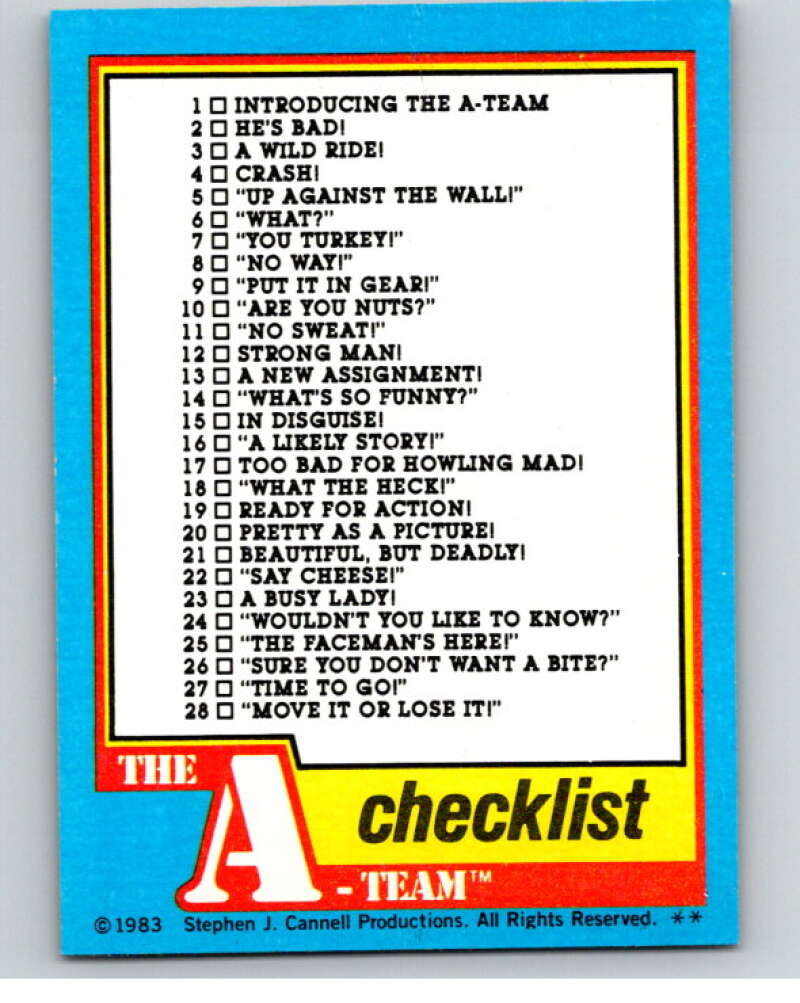 1983 Topps A-Team  #66 The A-Team Checklist   V69813 Image 1