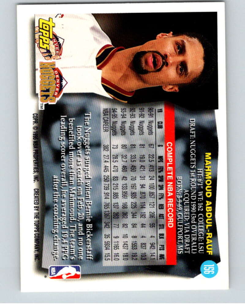 1995-96 Topps NBA #156 Mahmoud Abdul-Rauf  Denver Nuggets  V70252 Image 2