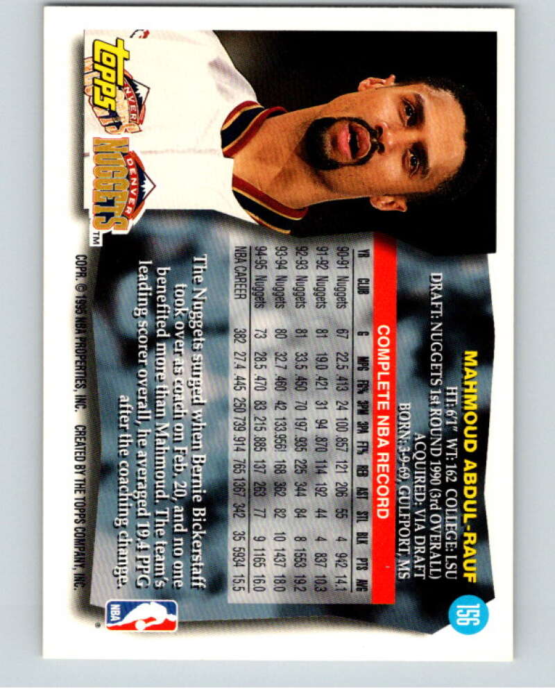 1995-96 Topps NBA #156 Mahmoud Abdul-Rauf  Denver Nuggets  V70253 Image 2