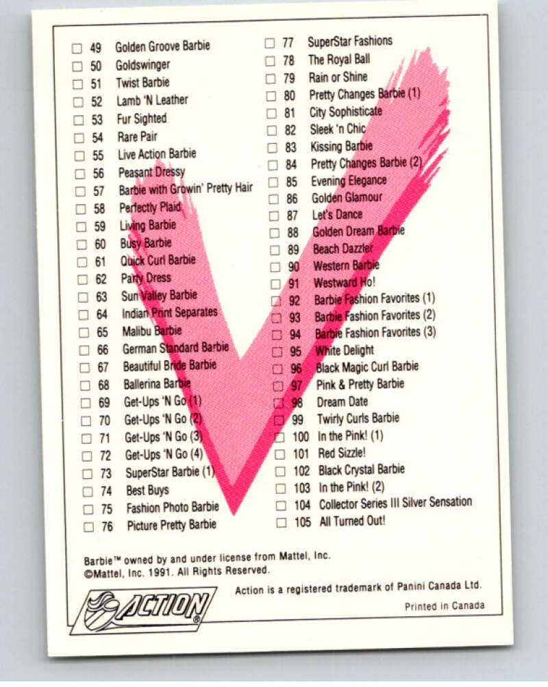 1991 Another First for Barbie Checklist   V70981 Image 1