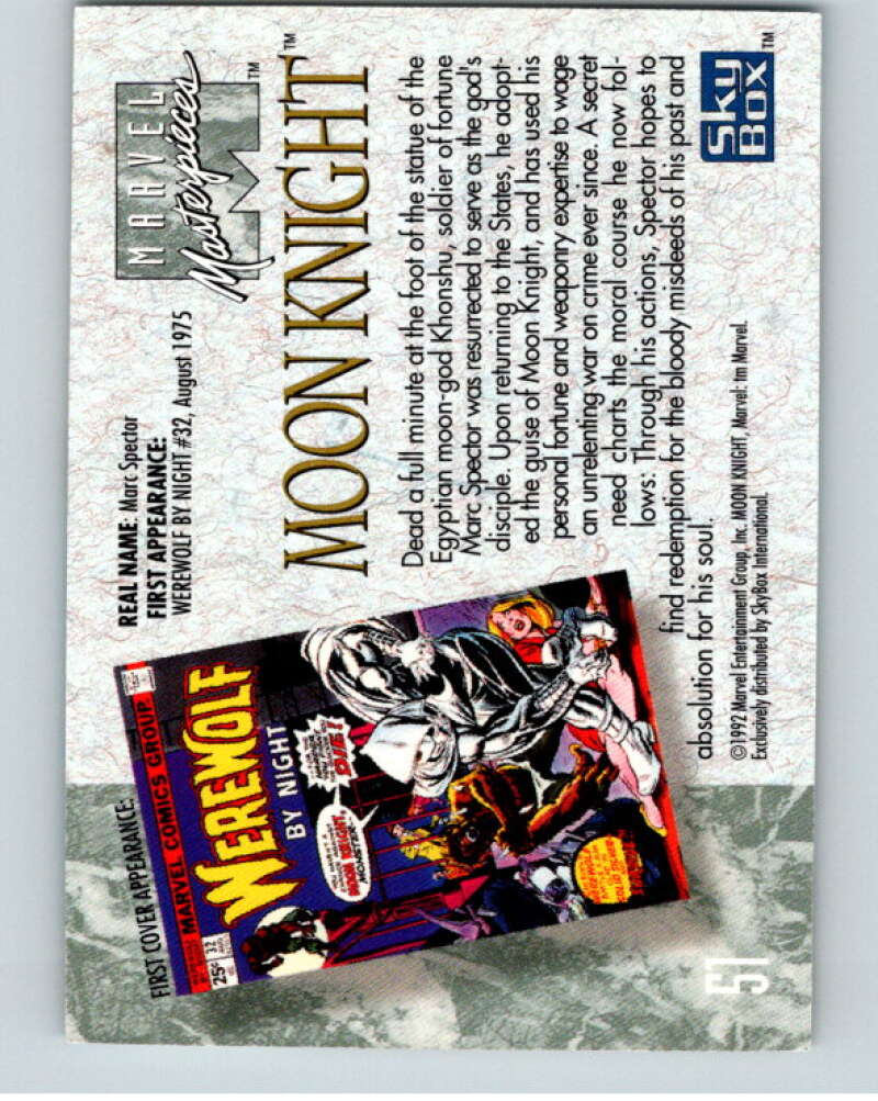 1992 Skybox Marvel Masterpieces #51 Moon Knight  V71734 Image 2