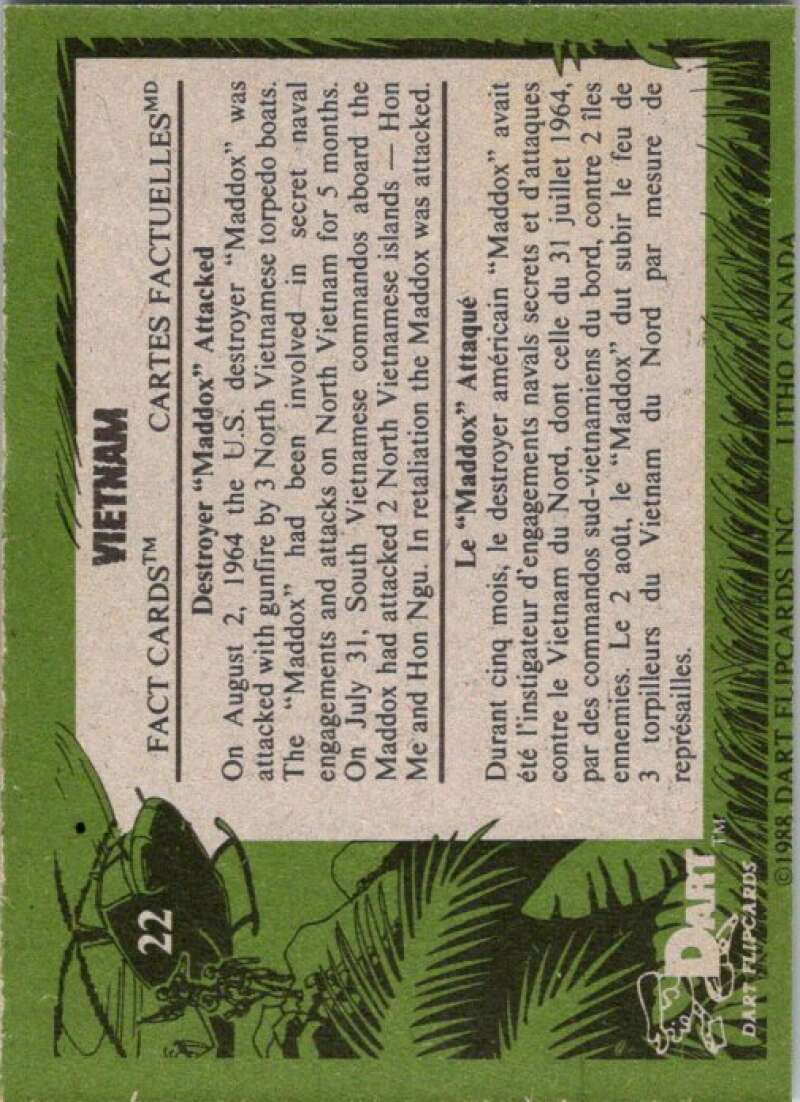 1988 Dart Flipcards Vietnam Facts Series I #22 Vietnam  V72165 Image 2