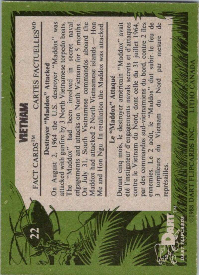 1988 Dart Flipcards Vietnam Facts Series I #22 Vietnam  V72168 Image 2