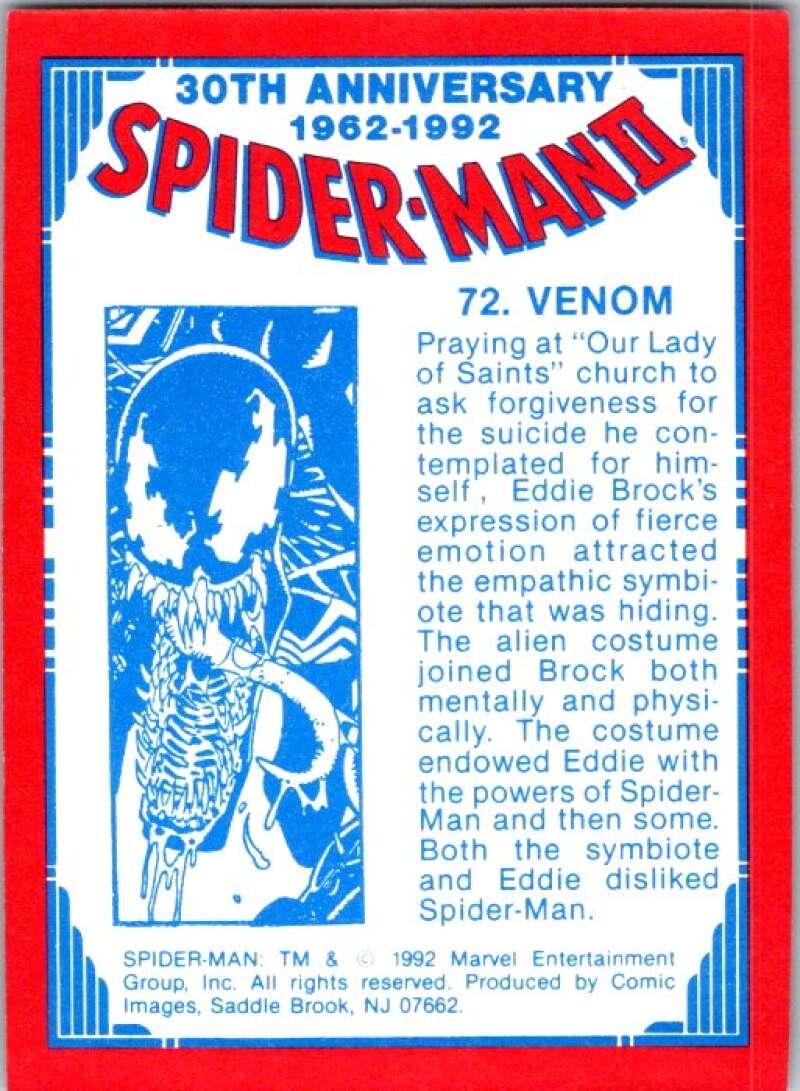 1992  Spider-Man 30th Anniversary #72 Venom   V72723 Image 2