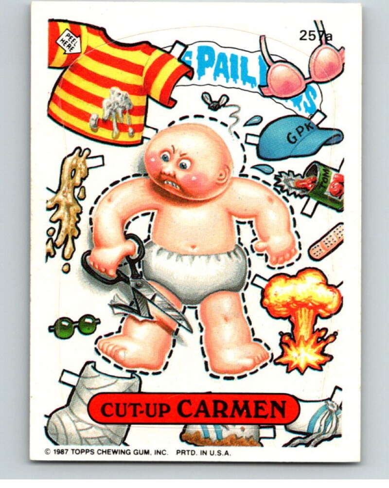 1987 Topps Garbage Pail Kids Series 7 #257A Cut-Up Carmen   V73370 Image 1