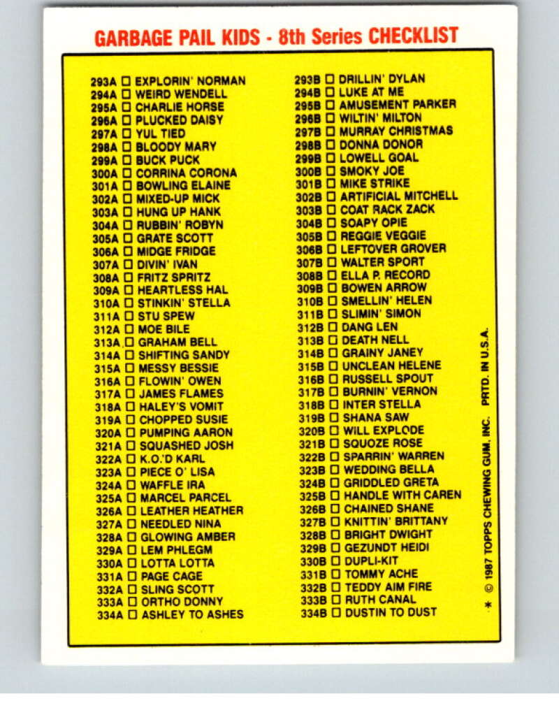 1987 Topps Garbage Pail Kids Series 8 #297A Yul Tied   V73485 Image 2
