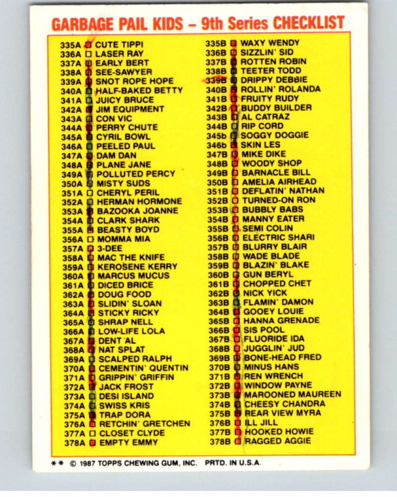 1987 Topps Garbage Pail Kids Series 9 #337A Early Bert   V73590 Image 2