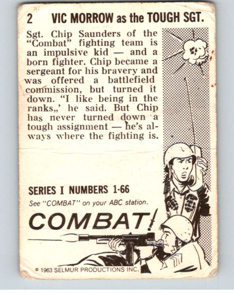 1963 Donruss Combat #2 Vic Morrow as the Tough Sgt.   V74014 Image 2