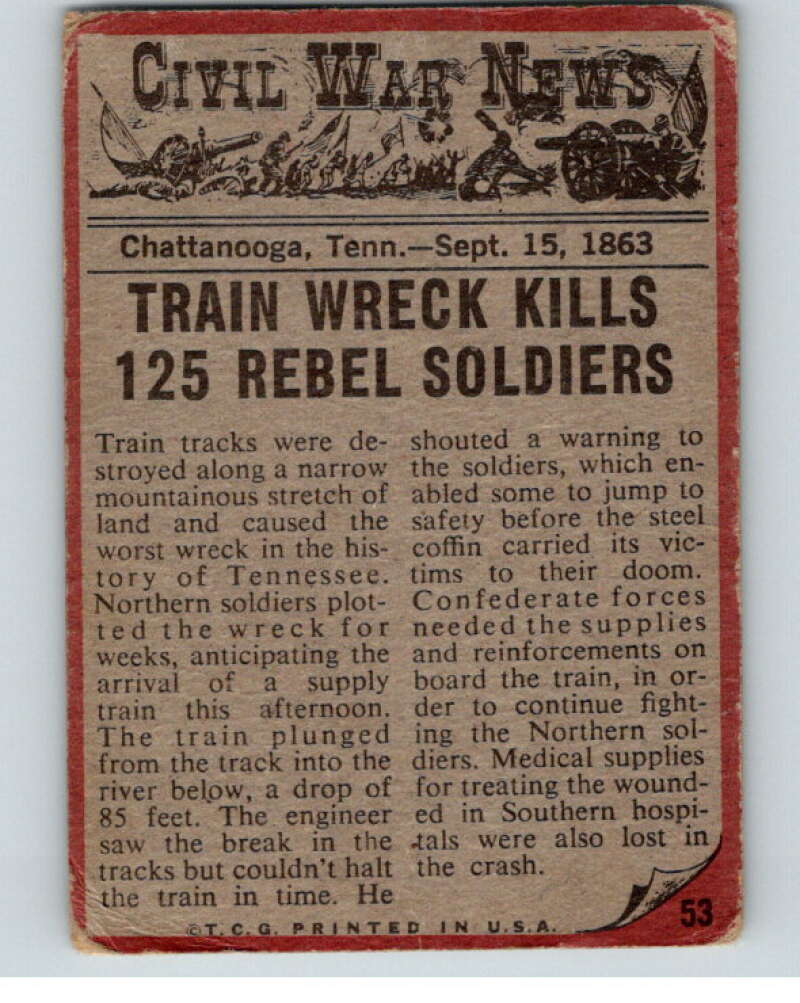 1962 Topps Civil War News #53 Train Of Doom  V74136 Image 2