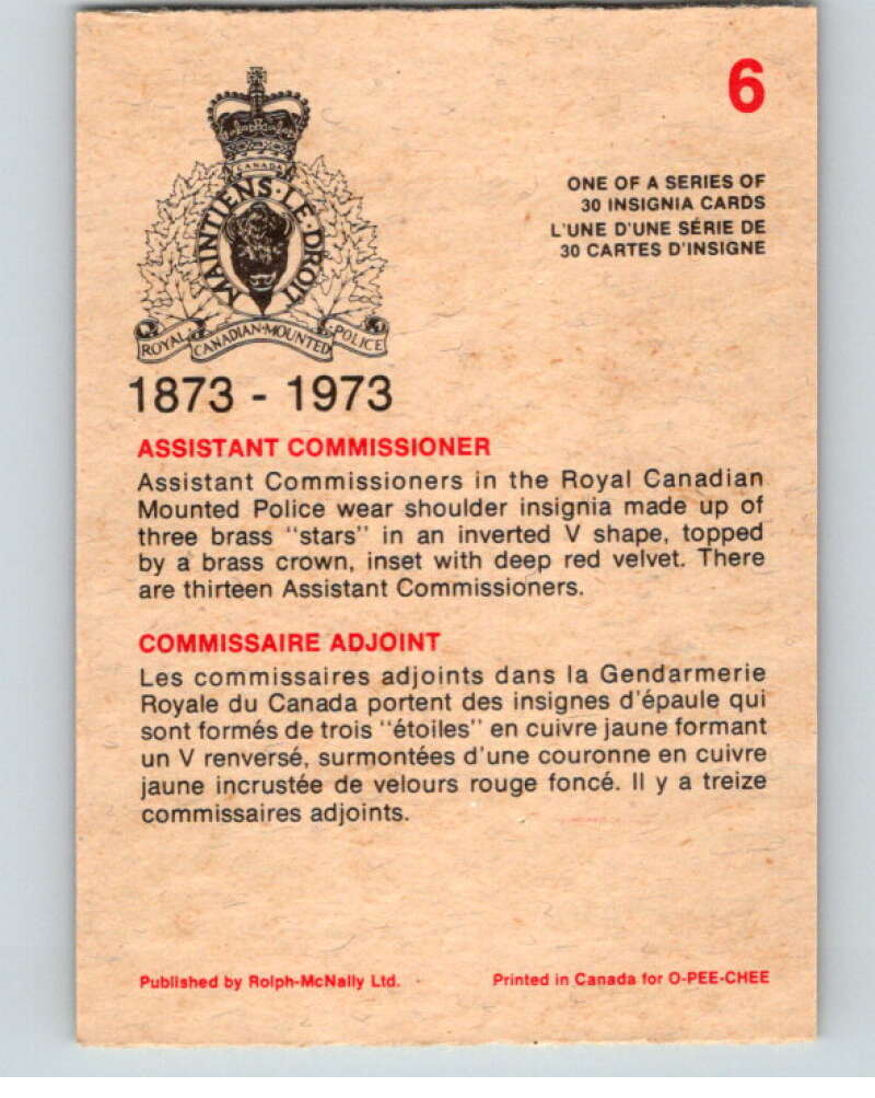 1973  Canadian Mounted Police Centennial Emblem #6 Assistant Commissioner  V74267 Image 2