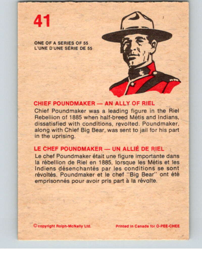 1973  Canadian Mounted Police Centennial #41 Chief Poundmaker  V74315 Image 2