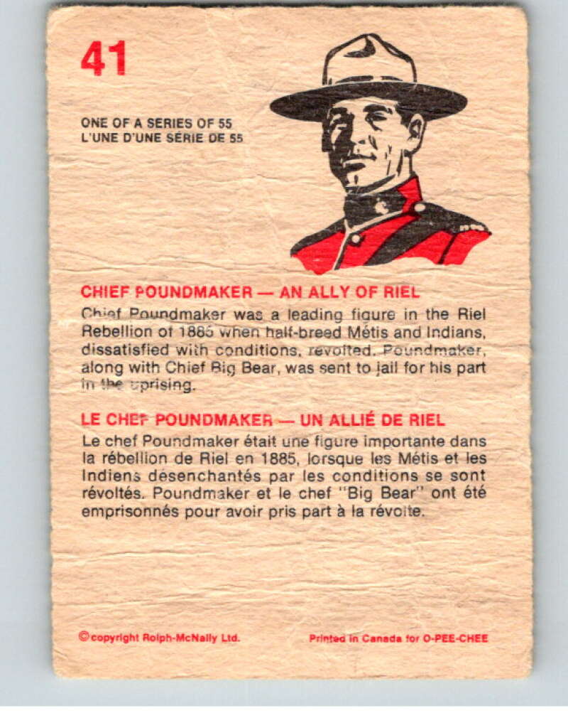 1973  Canadian Mounted Police Centennial #41 Chief Poundmaker  V74316 Image 2