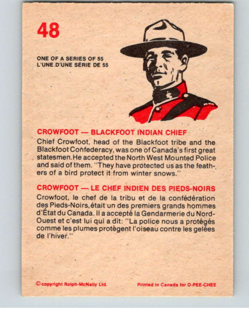 1973  Canadian Mounted Police Centennial #48 Crowfoot - Blackfoot Chief  V74325 Image 2