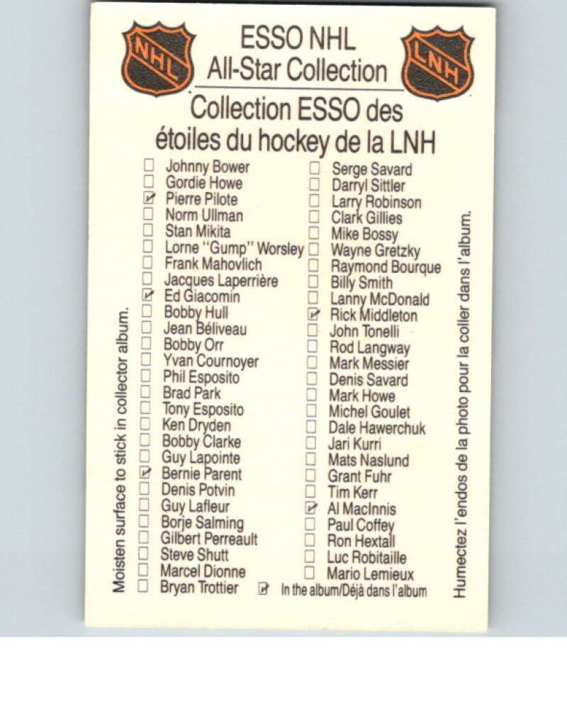 1988-89 Esso All-Stars Hockey Card Phil Esposito  V74925 Image 2