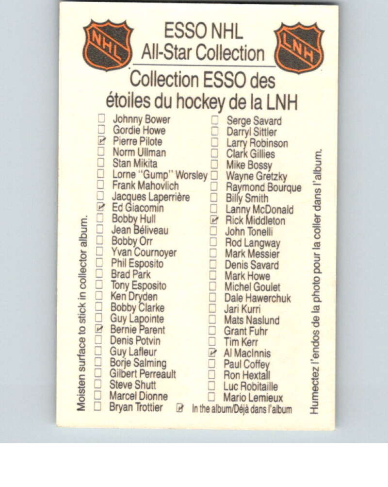 1988-89 Esso All-Stars Hockey Card Tony Esposito  V75160 Image 2