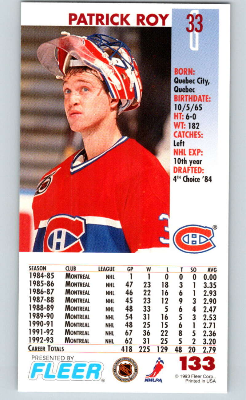 1993-94 PowerPlay #133 Patrick Roy  Montreal Canadiens  V77665 Image 2