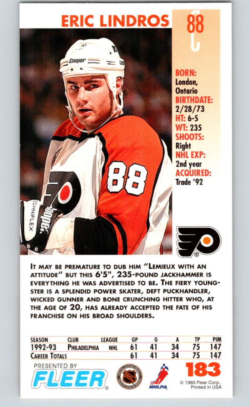 1993-94 PowerPlay #183 Eric Lindros  Philadelphia Flyers  V77759 Image 2