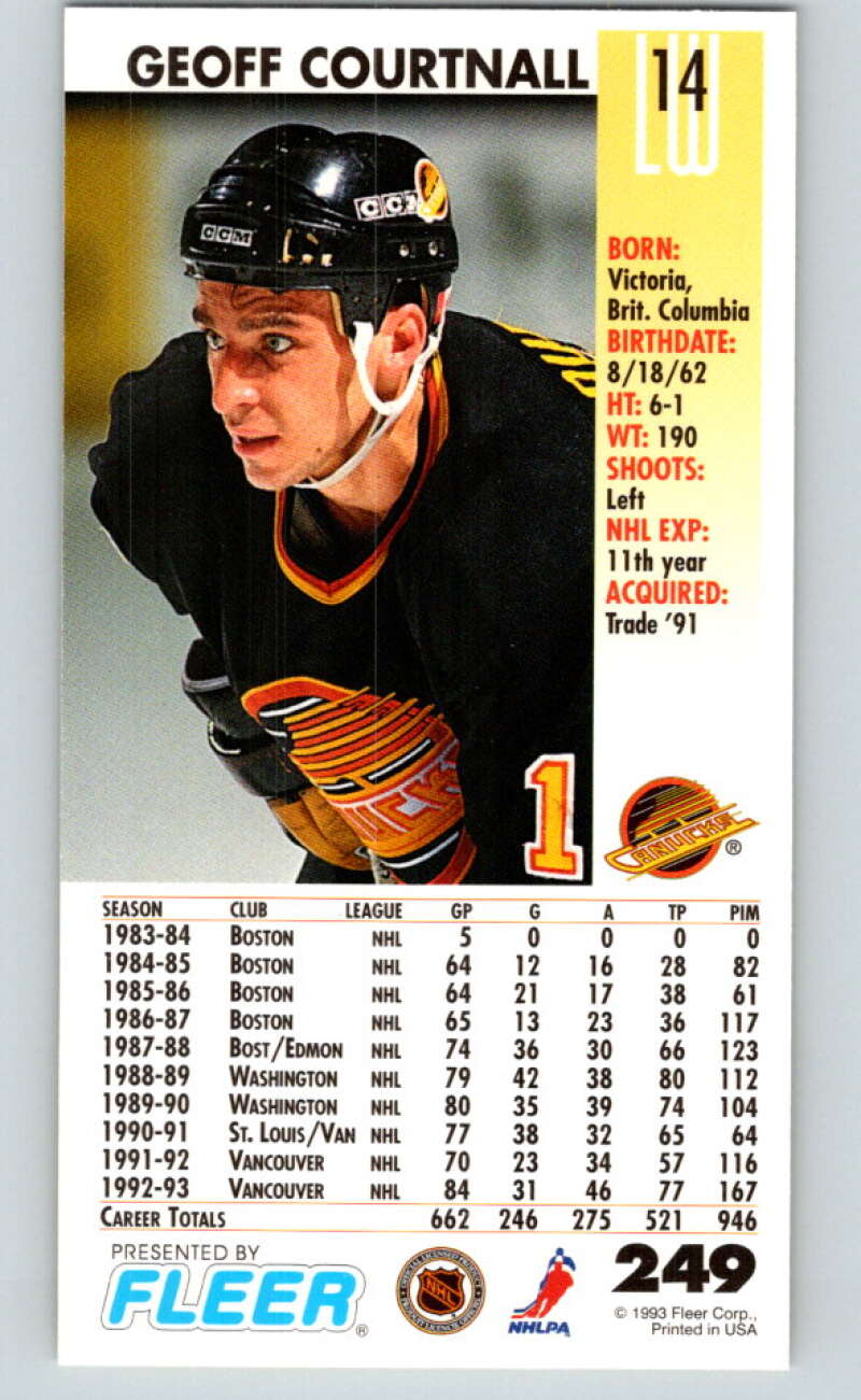 1993-94 PowerPlay #249 Geoff Courtnall  Vancouver Canucks  V77902 Image 2