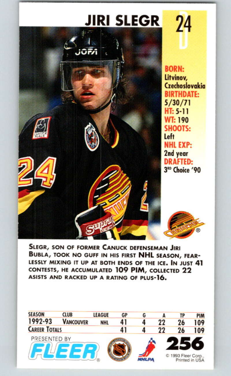 1993-94 PowerPlay #256 Jiri Slegr  Vancouver Canucks  V77918 Image 2
