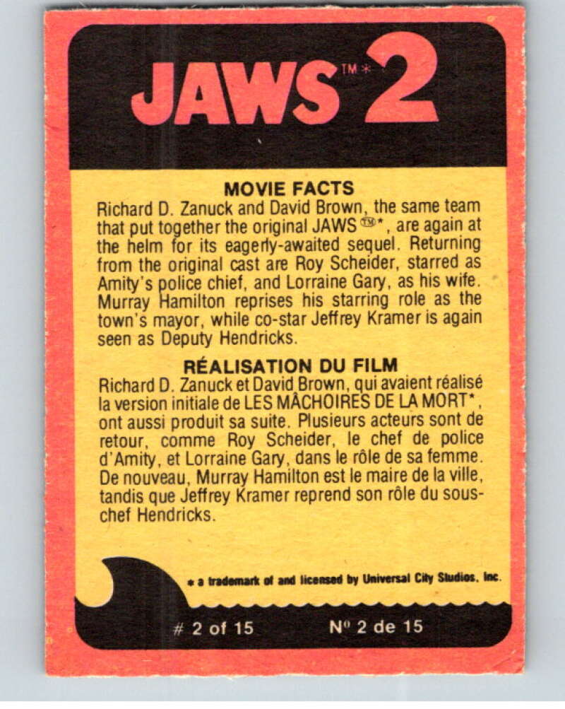 1978 Jaws 2 OPC #7 A Close Brush with Death!/Elles..  V78350 Image 2