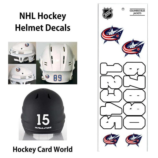 Columbus Blue Jackets (WHITE) Hockey Helmet Decals Set - Numbers & Logos Image 1