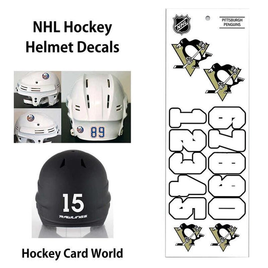 Pittsburgh Penguins (WHITE) Hockey Helmet Decals Set - Numbers & Logos Image 1