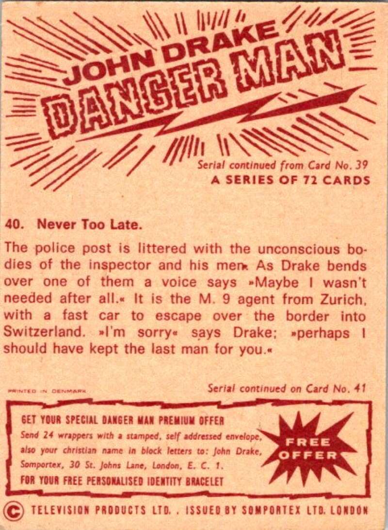 1965 John Drake Danger Man #40 Never Too Late  V78731 Image 2