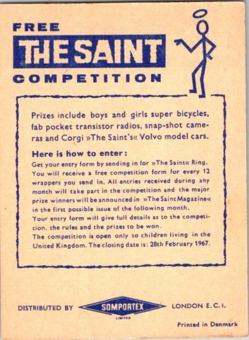1966 The Saint Somportex #12 Roger Moore As Saint  V78734 Image 2